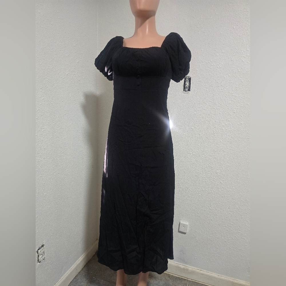 Forever 21 Black Puff Sleeve Maxi Gown